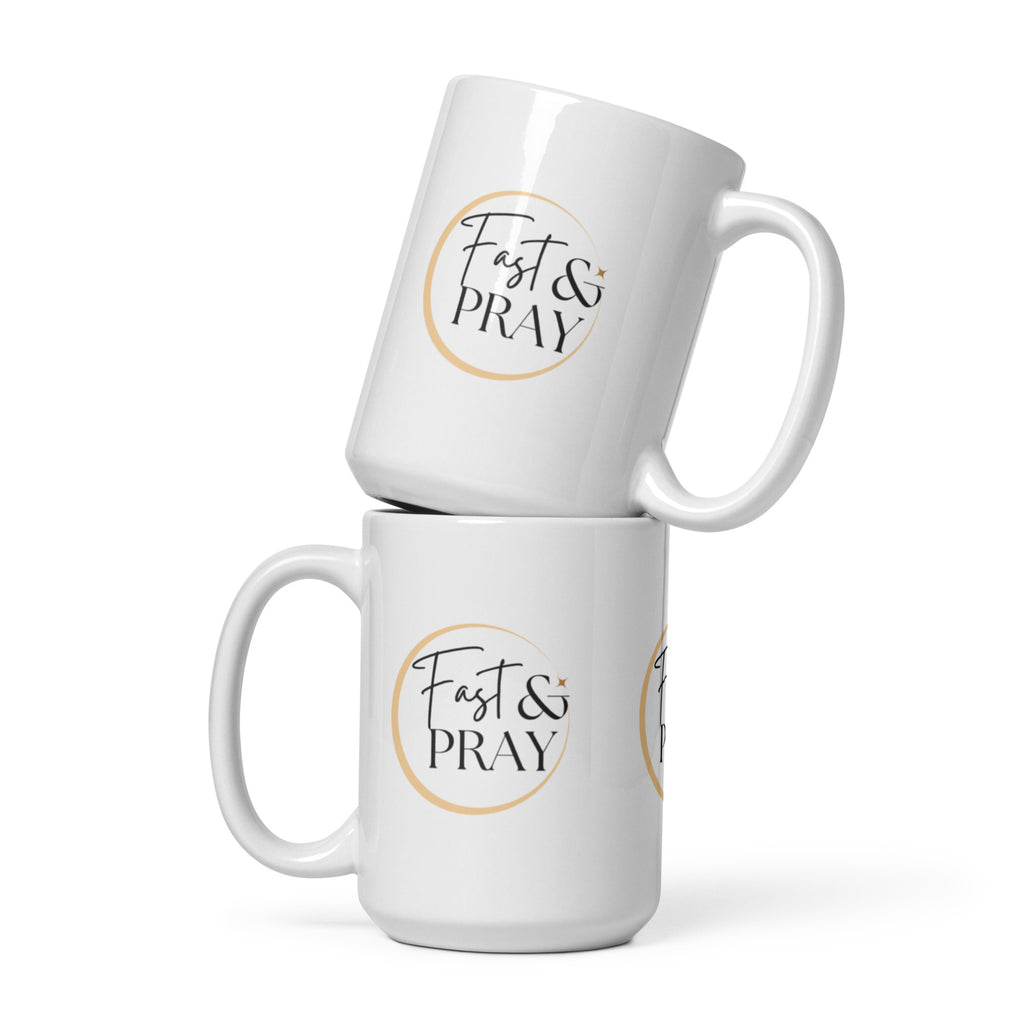 ChristainWalk fast & pray white glossy mug