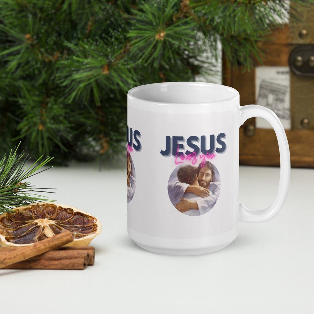 ChristainWalk Jesus loves you white glossy mug